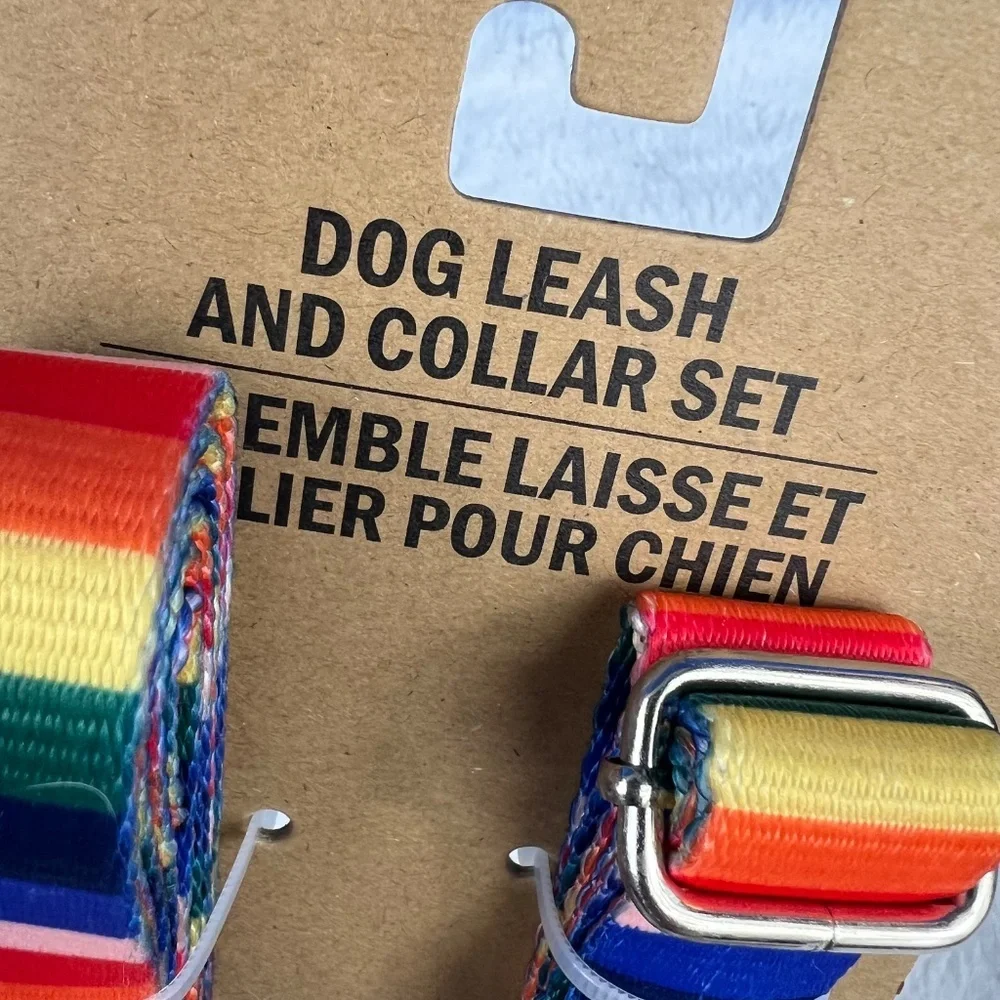 NWT🤩 |•DESIGN•| Rainbow Multicolor Colorful Leash/Lead & Collar Size L/XL